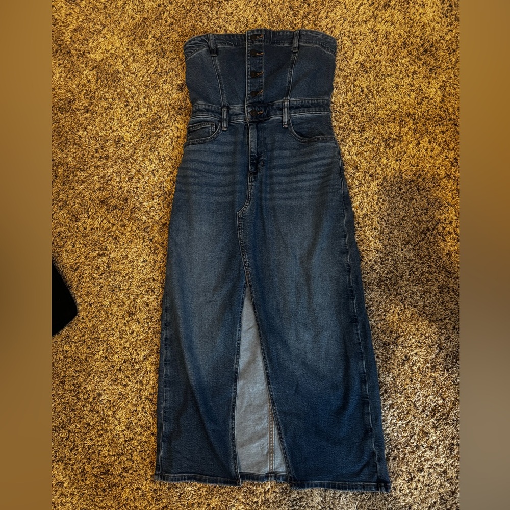 American Eagle Outfitters Women's Blue Denim strapless dress